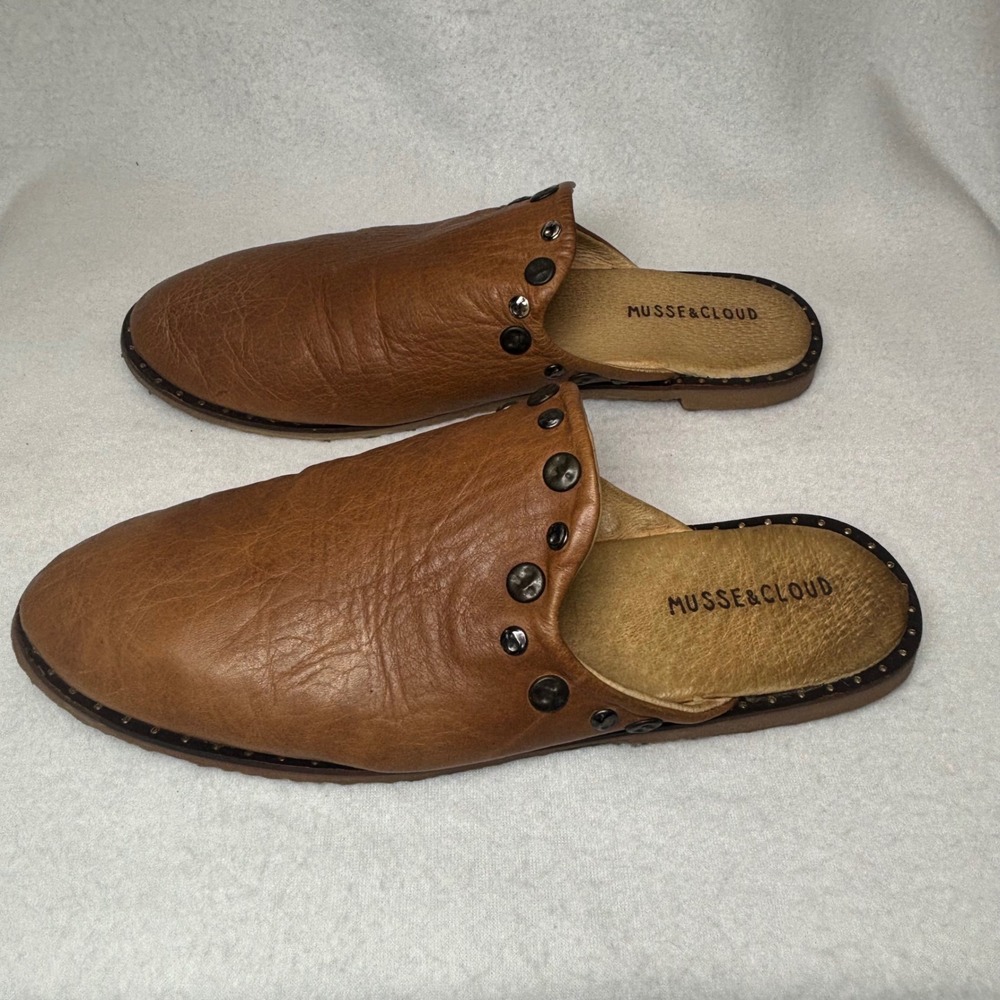 Anthropologie Musse & Cloud Mules Clogs Women 38 Brown Leather Studded Boho - Picture 11 of 16
